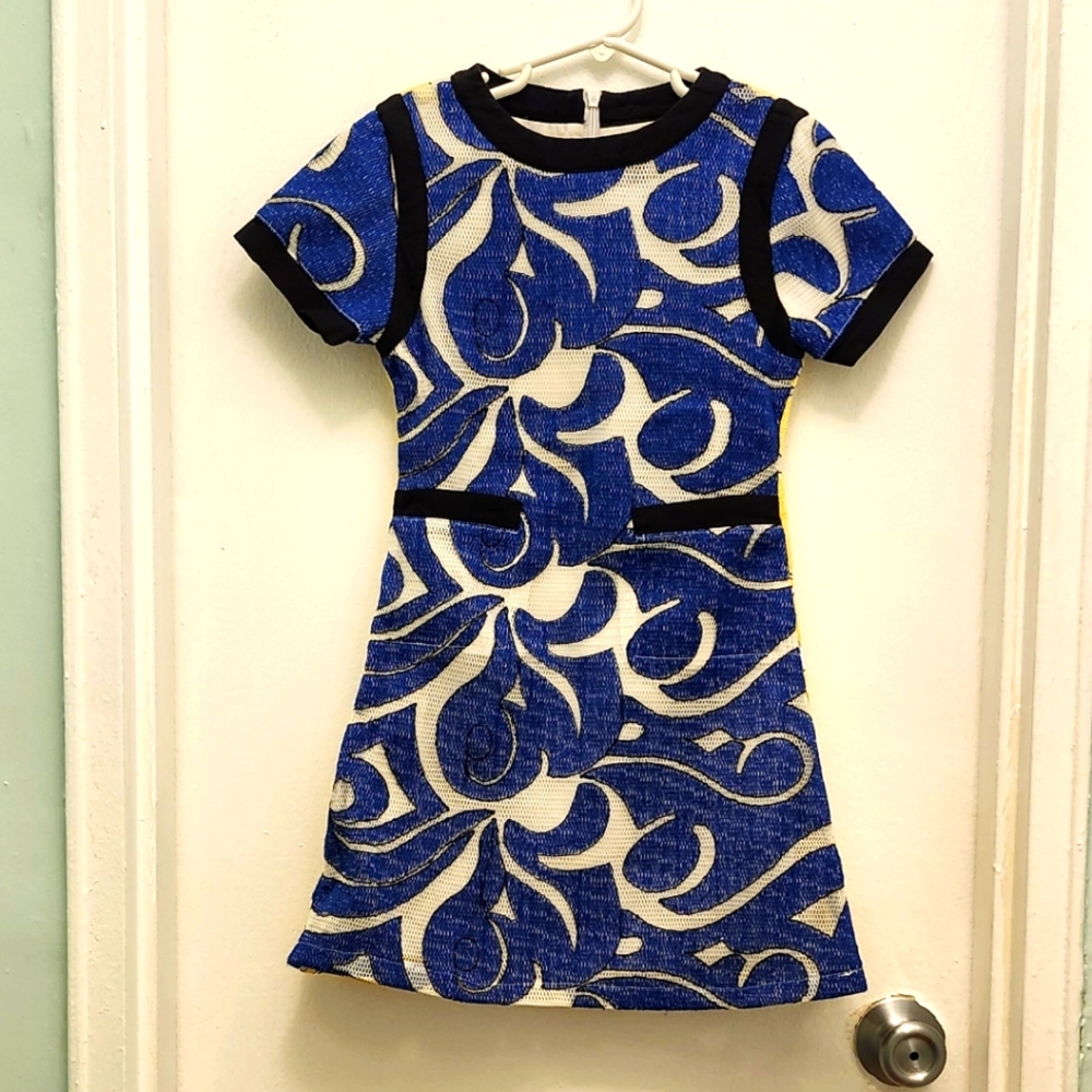 Miss Meme size 5 dress two tone color block fit & flare mesh blue/yellow